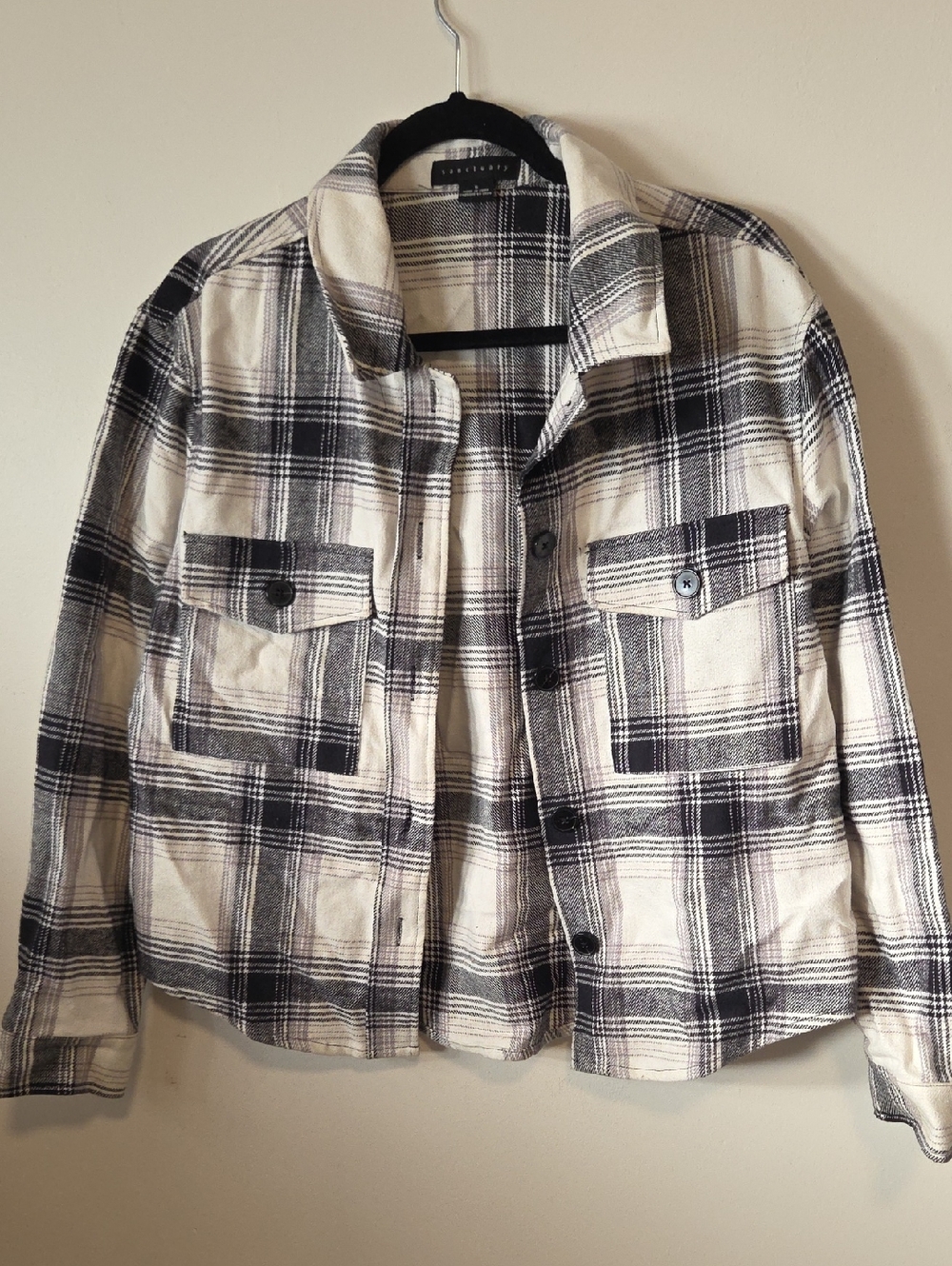 Sanctuary Cream & Black Plaid Button-Up Shacket